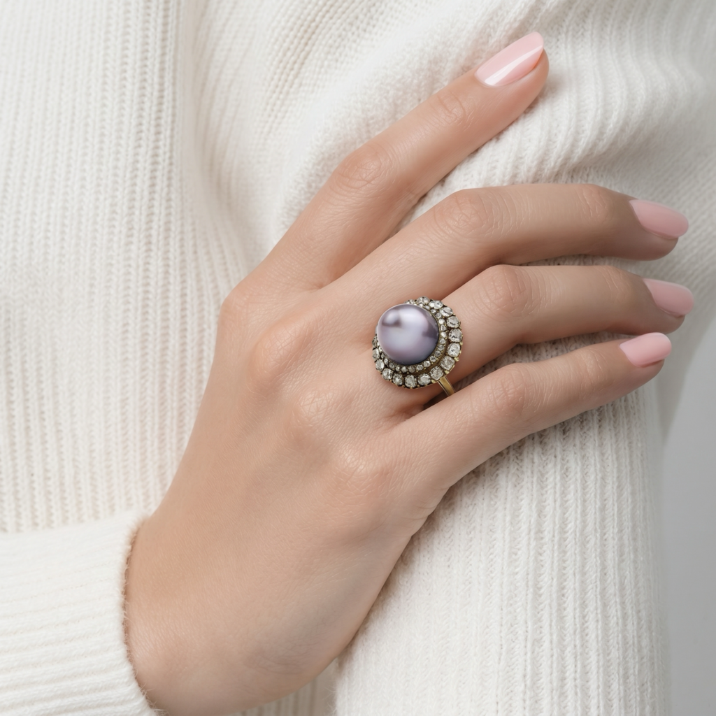 Antique Natural Pearl and Diamond Ring