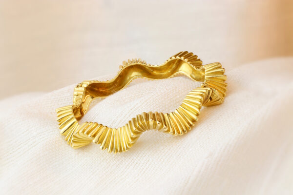 Mid Century Ruffle Gold Bangle Bracelet