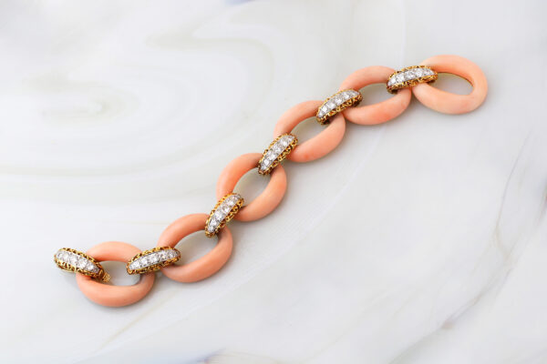Van Cleef & Arpels, Coral and Diamond Set Link Bracelet
