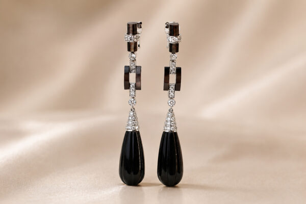 Cartier Onyx, Mother of Pearl and Diamond Ear Pendant