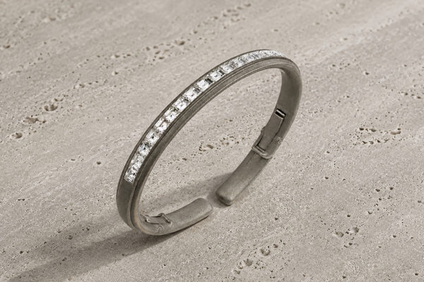 Hemmerle Square Cut Diamond, Platinum and White Gold Cuff Bracelet