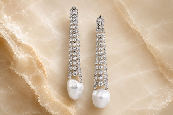 Cultured Pearl and Diamond Shoulder Duster Ear Pendants