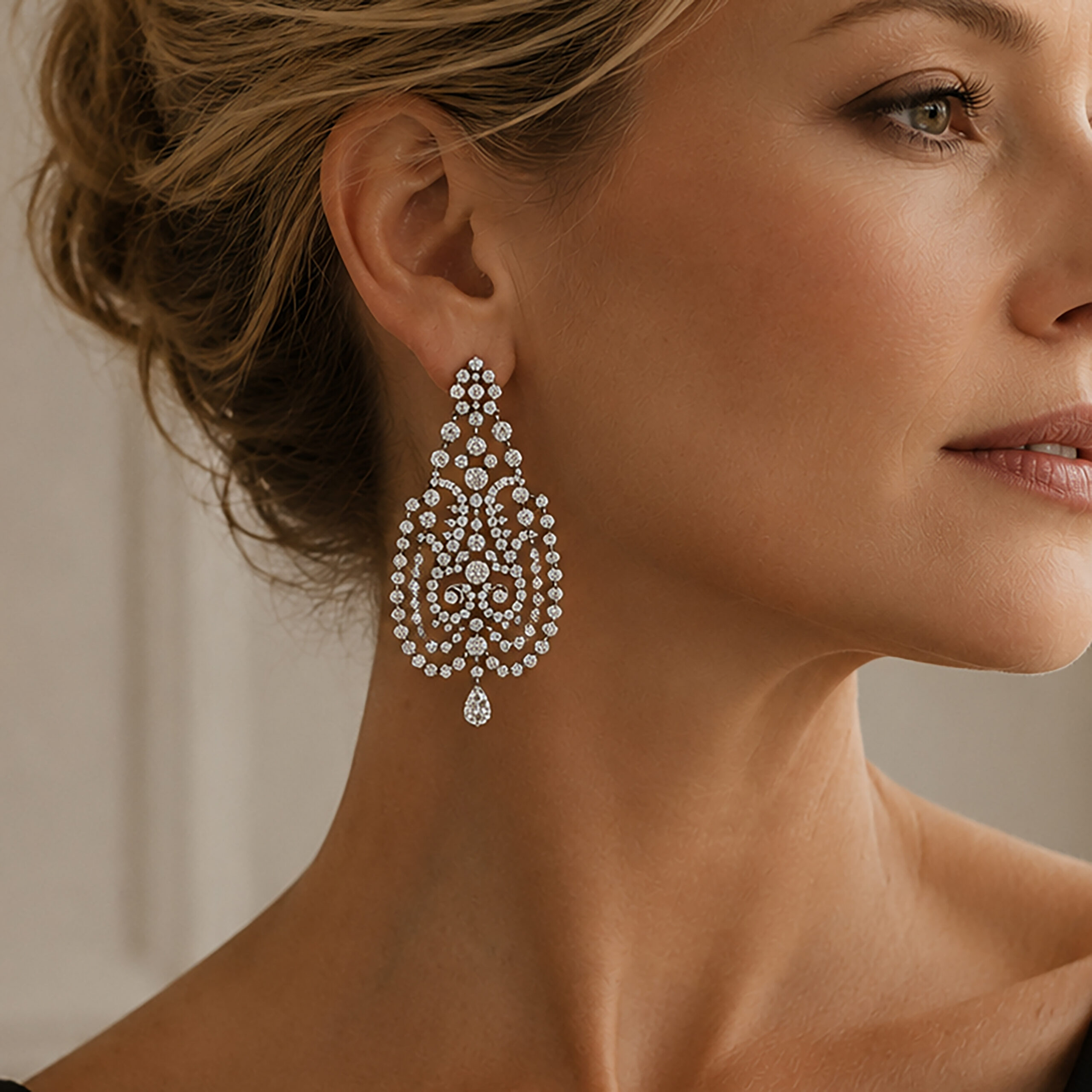 Diamond Set Chandelier Ear Pendants