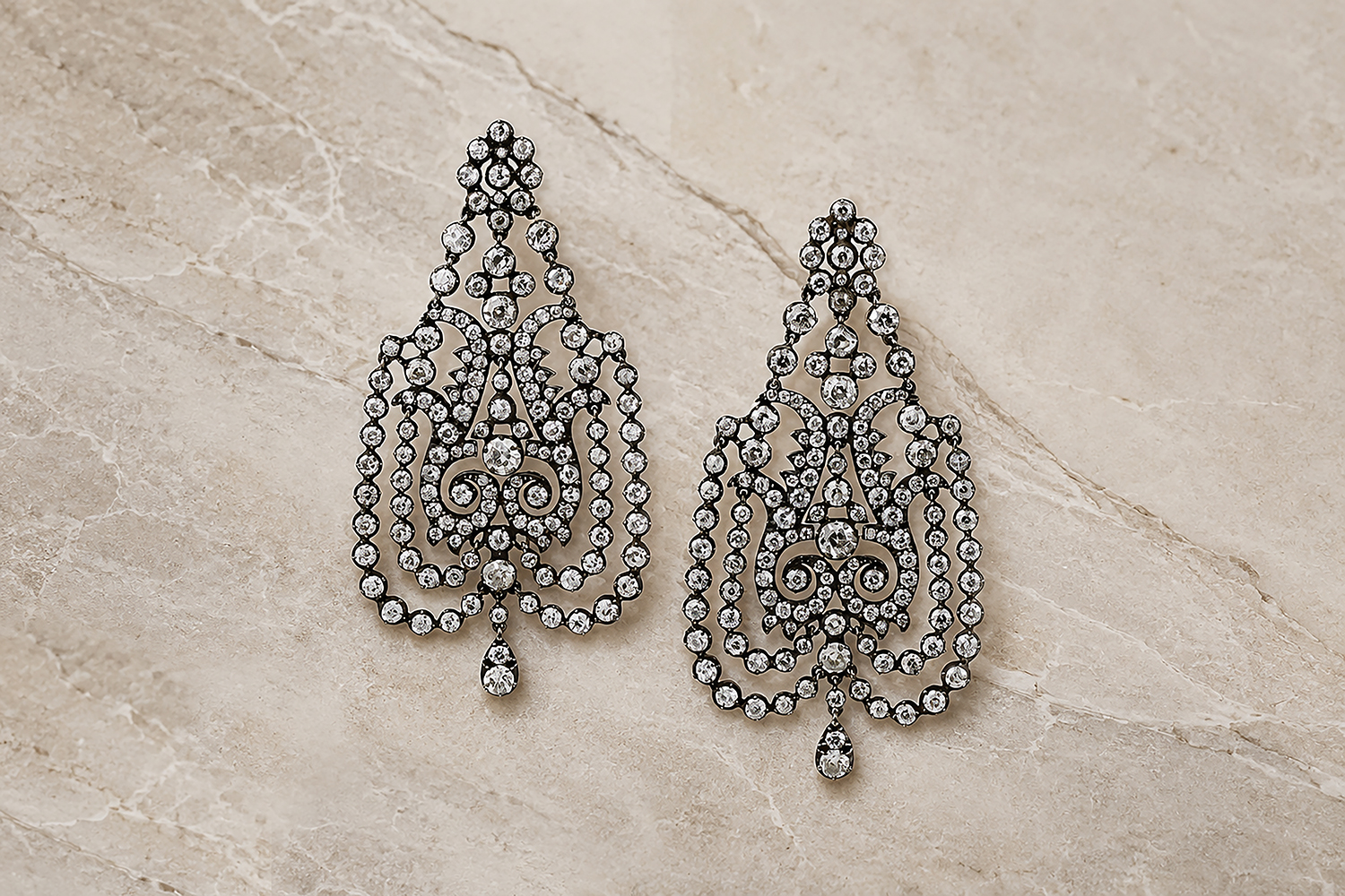 Diamond Set Chandelier Ear Pendants