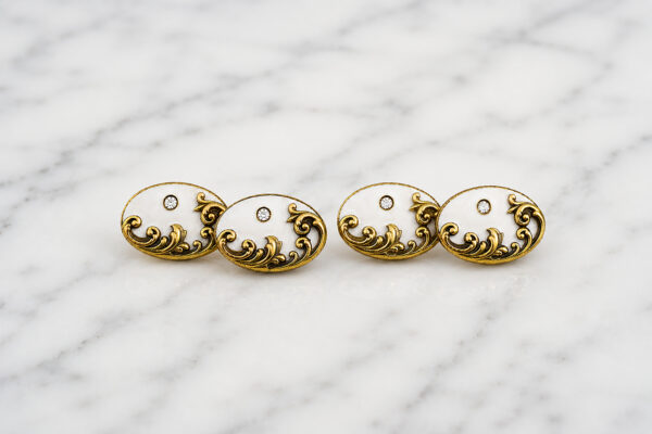Antique Gold Enamel and Diamond Cufflinks