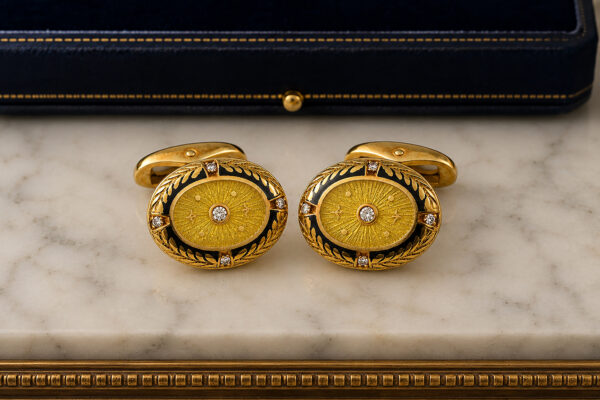 Fabergé Diamond, Enamel and Gold Cufflinks