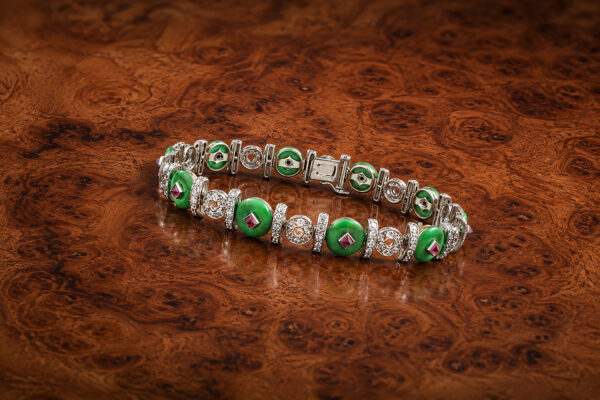 Boucheron Art Deco Jade, Ruby and Diamond Bracelet