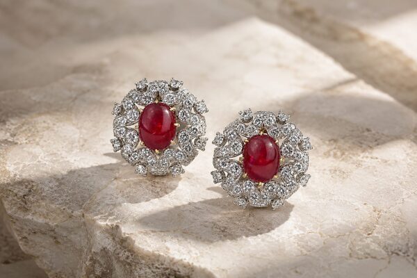 Cartier Cabochon Ruby and Diamond Set Ear Clips