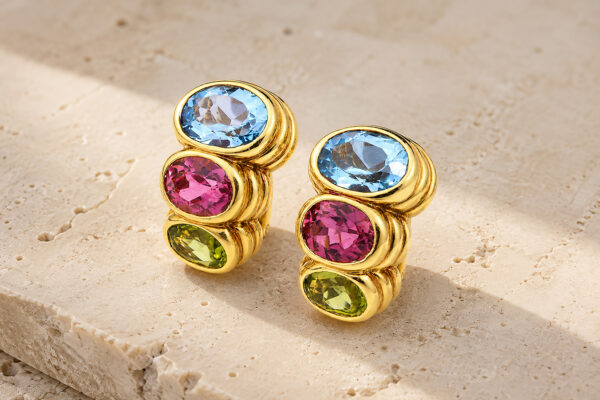 Bulgari Multi-Gem and Sculpted Gold Ear Clips