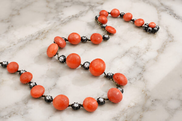 Mid Century Coral and Diamond Necklace