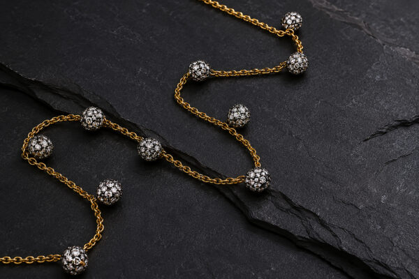 Diamond Set Sphere Fringe Necklace