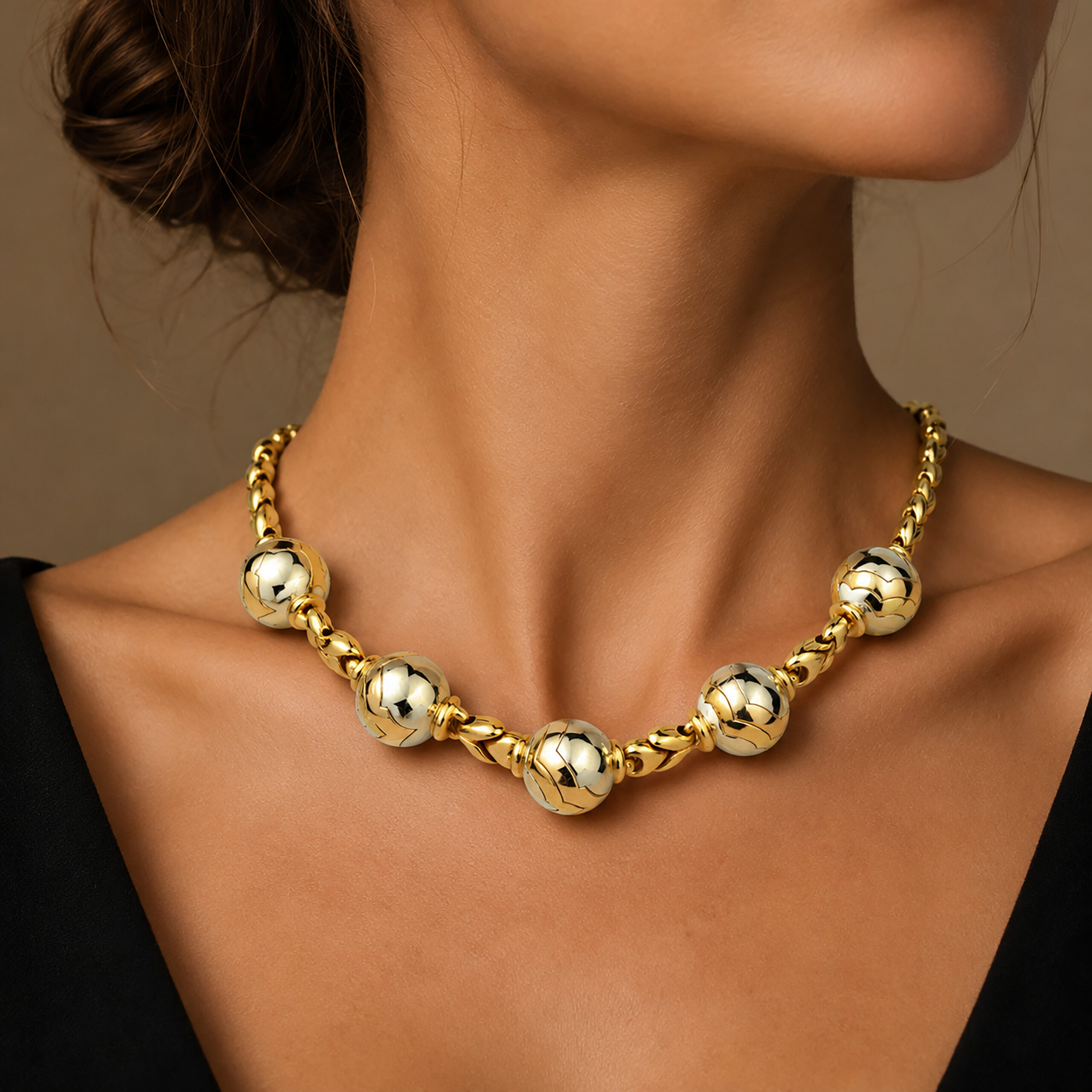 Bulgari Tricolor Gold Station Collar Necklace
