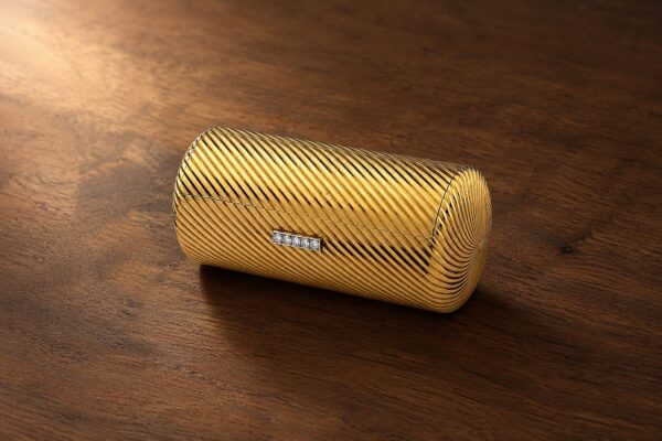 Cartier Mid Century Gold and Diamond Cylindrical Box
