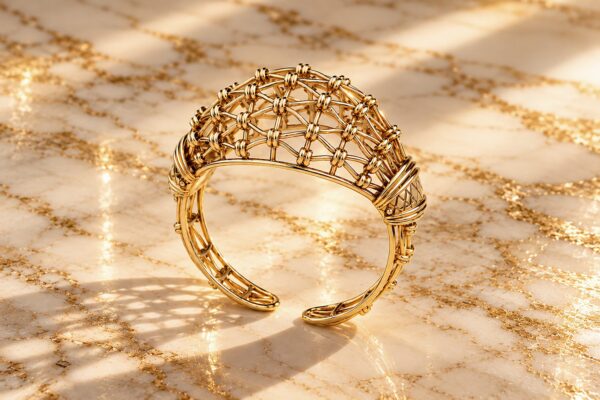 Boucheron Mid Century Gold Latticework Cuff Bracelet