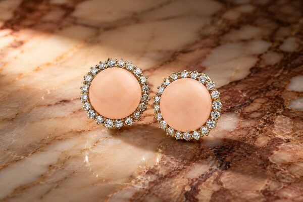 Bulgari Mid Century Coral and Diamond Ear Clips