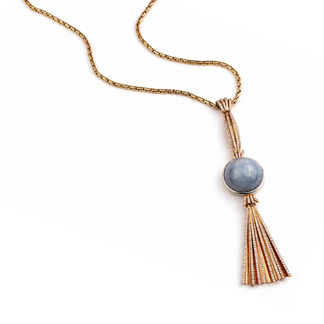 Retro Star Sapphire, Diamond and Rose Gold Tassel Pendant Necklace - Image 4