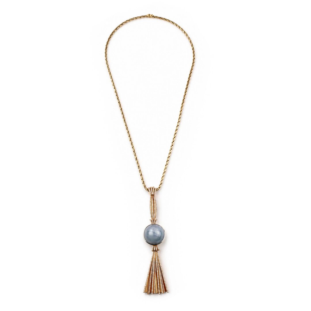 Retro Star Sapphire, Diamond and Rose Gold Tassel Pendant Necklace - Image 3