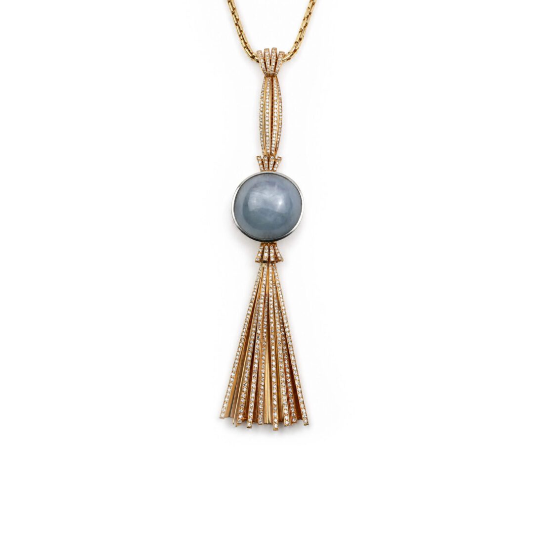 Retro Star Sapphire, Diamond and Rose Gold Tassel Pendant Necklace - Image 5