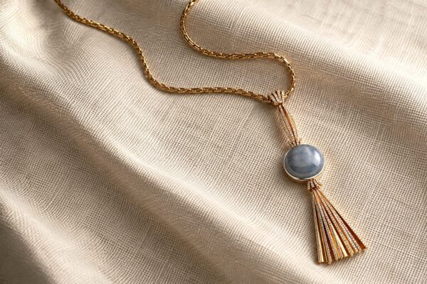 Retro Star Sapphire, Diamond and Rose Gold Tassel Pendant Necklace