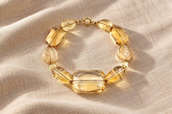 Antique Carved Citrine Bead Bracelet