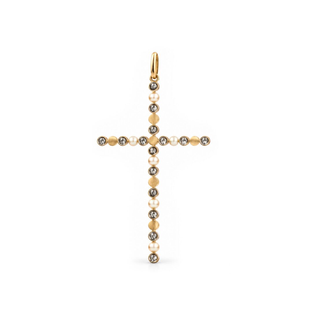 Antique Seed Pearl and Diamond Cross Pendant - Image 4