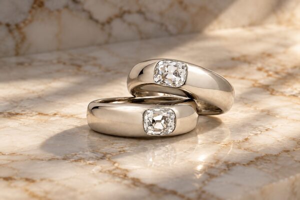 Hemmerle Pair of Diamond and White Gold Rings