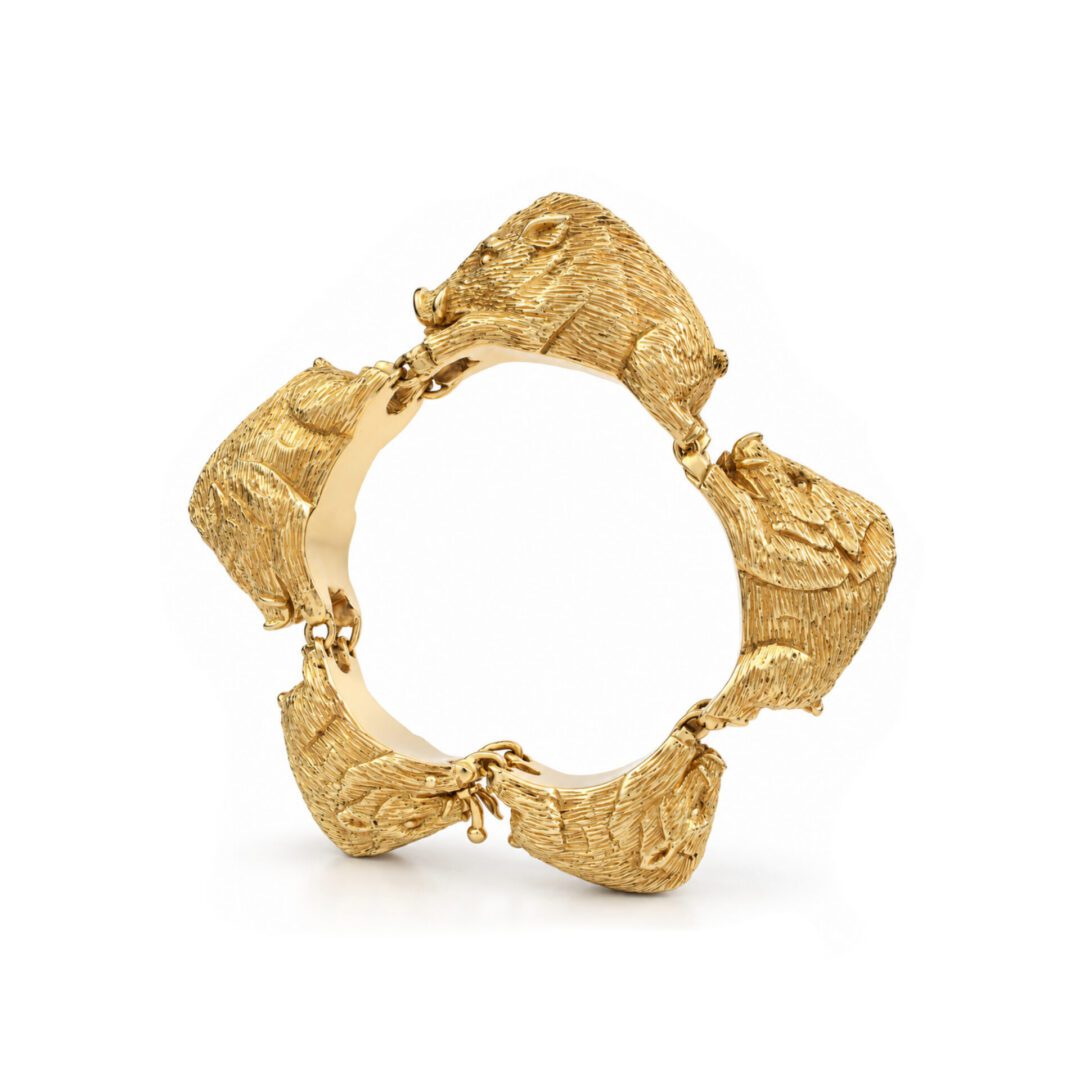 Mid Century Boar Link Gold and Silver and Gold Bracelets