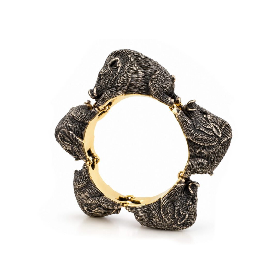Mid Century Boar Link Gold and Silver and Gold Bracelets