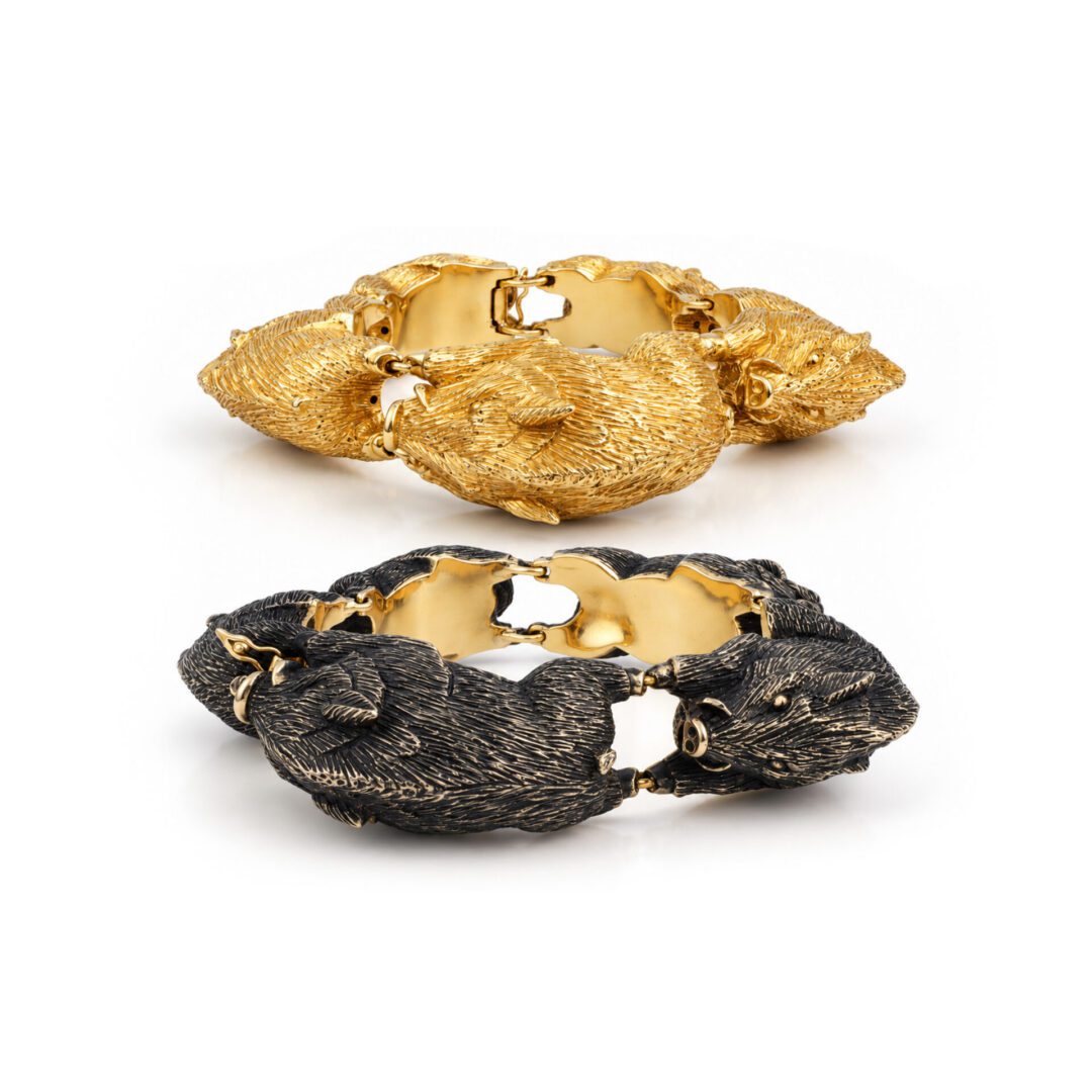 Mid Century Boar Link Gold and Silver and Gold Bracelets