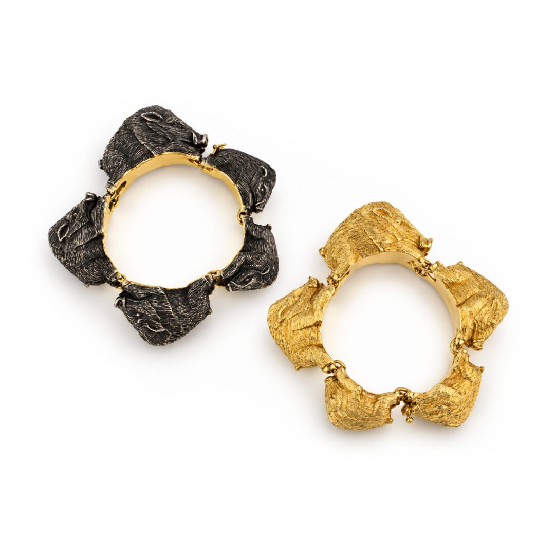 Mid Century Boar Link Gold and Silver and Gold Bracelets