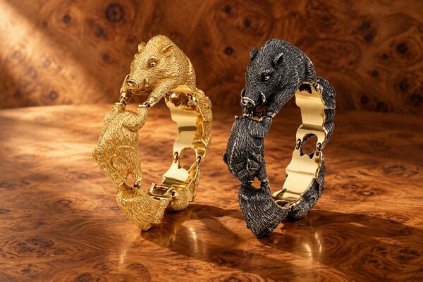 Mid Century Boar Link Gold and Silver and Gold Bracelets